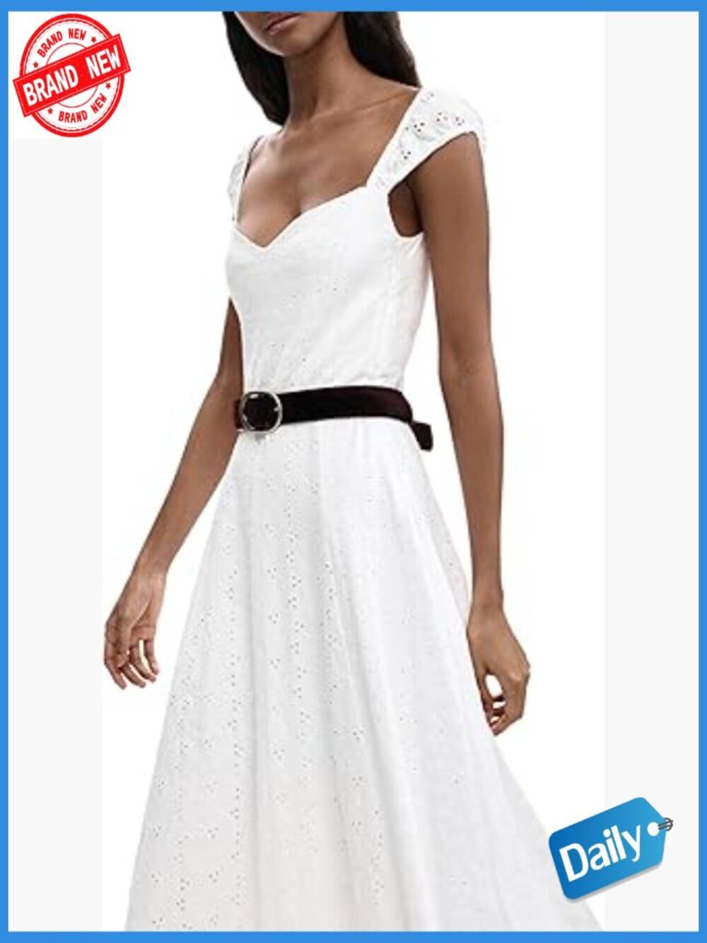 Strap Dress Midi Length Button Front Chevron 100% Cotton Spring Summer